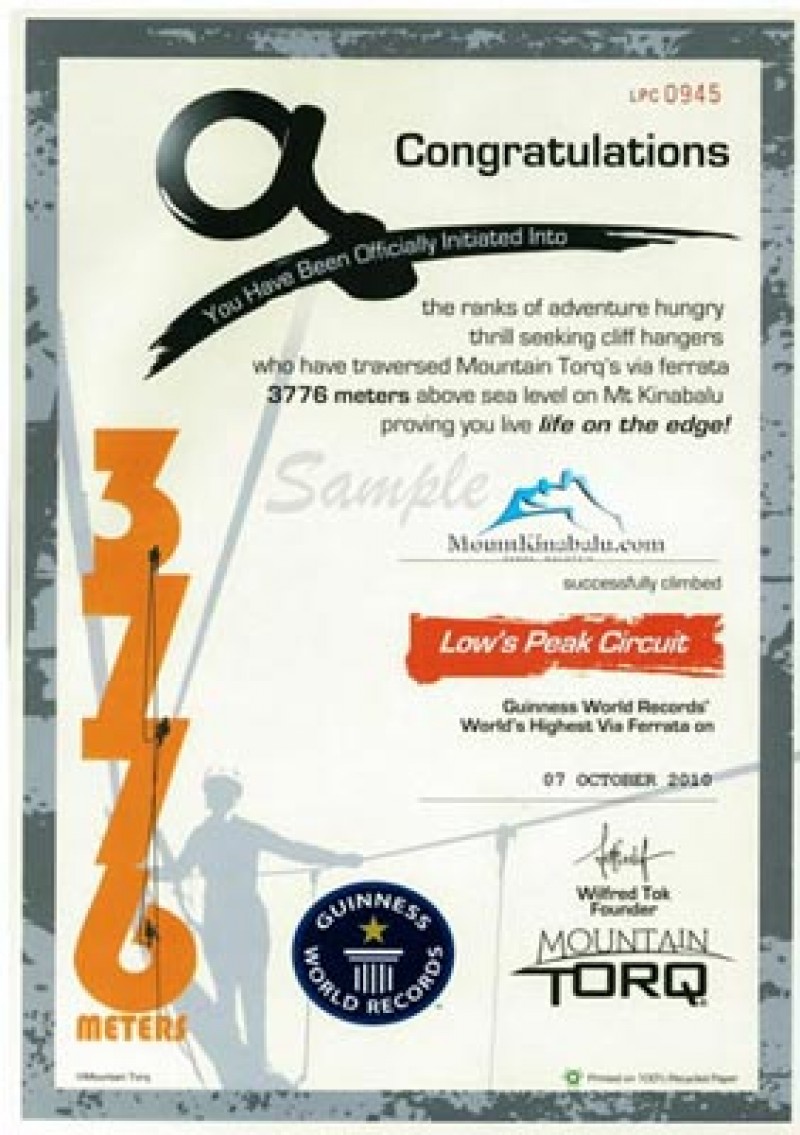 Challenge yourself with the toughest route to reach the Low's Peak! This certificate will be your proof!